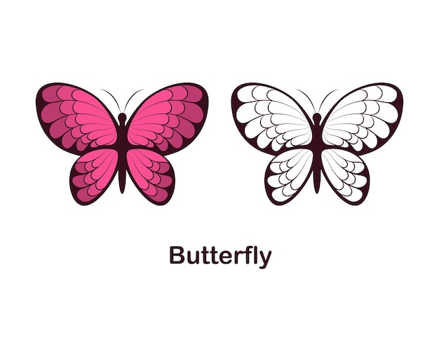 Farfalle immagini di farfalle colorate e non colorate immagine libro da colorare farfalla carina in stile cartone animato illustrazione vettoriale