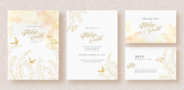 Butterflies and leaves floral vector on wedding invitation background