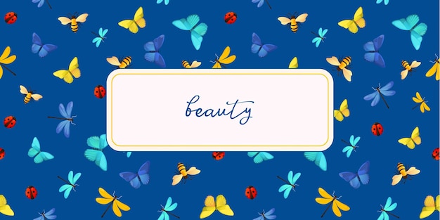 Farfalle e altri insetti modello e parola scritta a mano