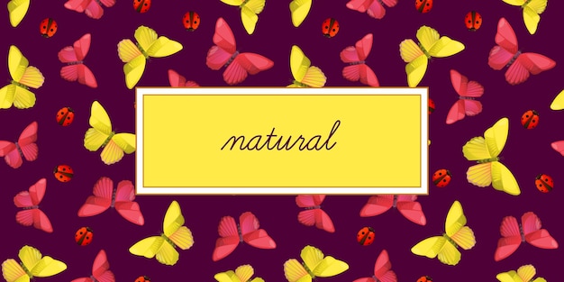 Butterflies pattern and hand written word Natural