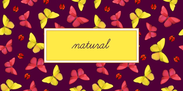 Butterflies pattern and hand written word natural