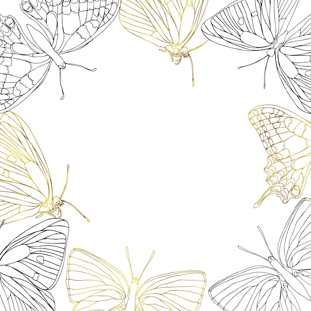 Vettore farfalle in un disegno con farfalle su uno sfondo bianco