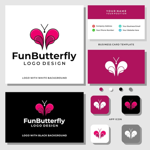 Butterfly animal beauty sport logo design with business card template