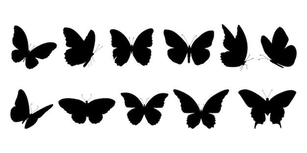 Vettore set vettoriale di silhouette di farfalla nera monarch butterfly clipart vettore di collezione