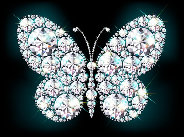 Butterfly brooch from diamonds vector realistic eps 10
