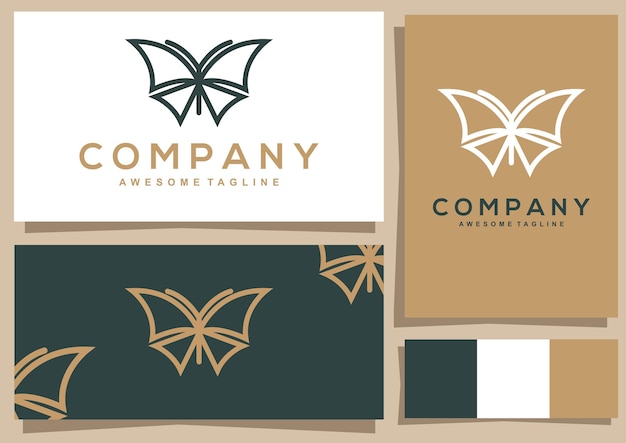 Butterfly business card template vector with line art logo set