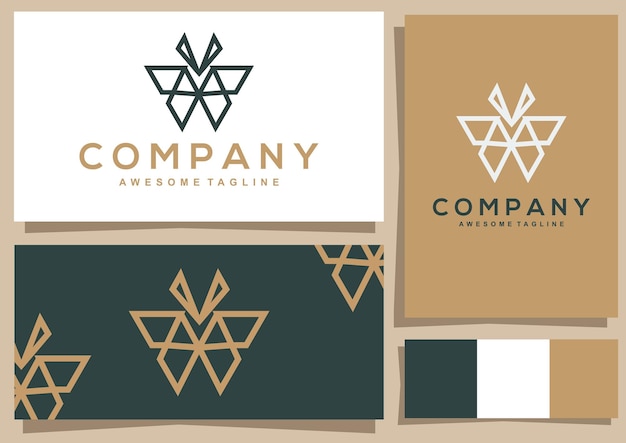 Butterfly business card template vector with line art logo set