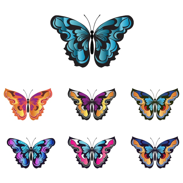 Vector butterfly butterflies many angles and a frontal colorful vector
