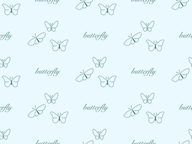 Vector butterfly cartoon character seamless pattern on blue background