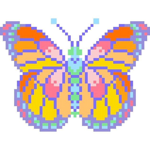 Vector butterfly cartoon icon in pixel style