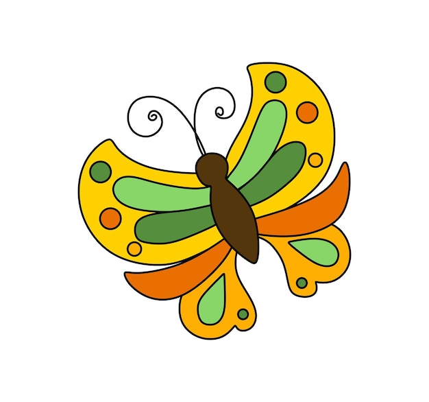 Vector butterfly character vector color doodle illustration isolated on white