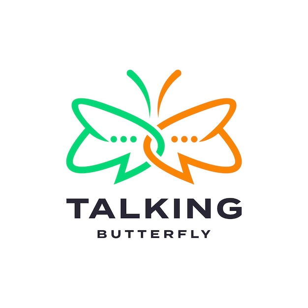 Butterfly Chat pratende lijn overzicht pictogram Logo ontwerp