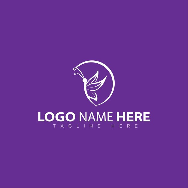 butterfly in circle outline purple background logo illustration vector art design