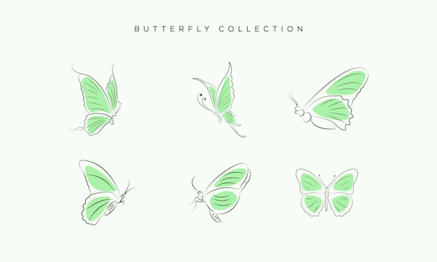 Butterfly collection outline set . abstract color shapes vector logo