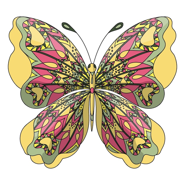 Butterfly. Coloring page for adults antistress in zentangle style.