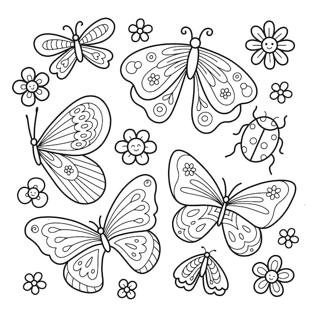 Страница раскраски бабочки и рисунок иллюстрации