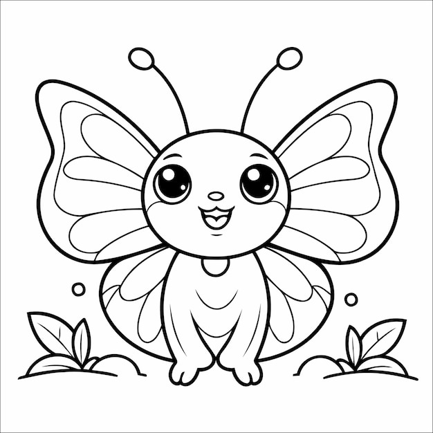子供のための蝶のぬりえページの描画