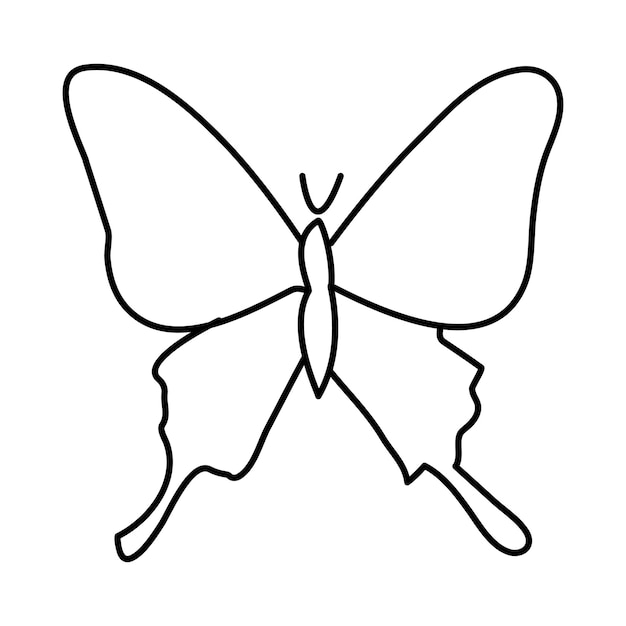 Butterfly continuous one line drawing element isolated on white background and single line art