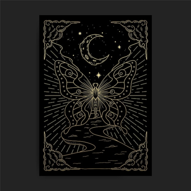 Vector butterfly and crescent moon road to another dimension