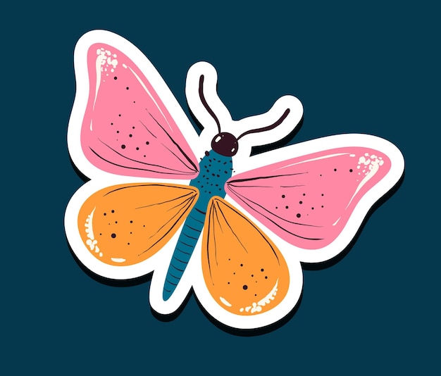 Vector butterfly cute insect moth floral isolated sticker concept flat graphic design illustration
