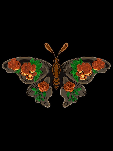 Vector butterfly design with red rose motif vector