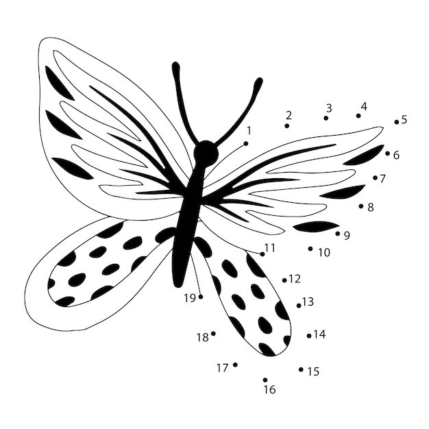 Бабочка точка за точкой для детей