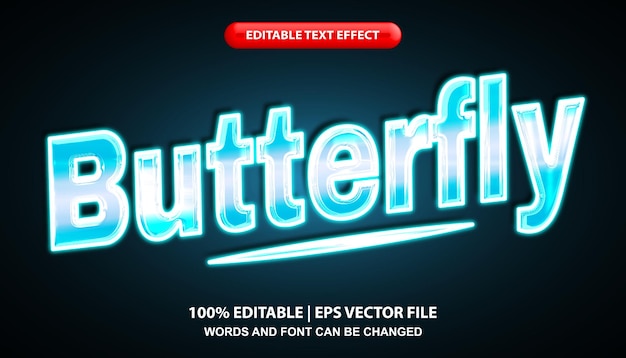 Butterfly editable text effect template, blue glowing neon light effect font style