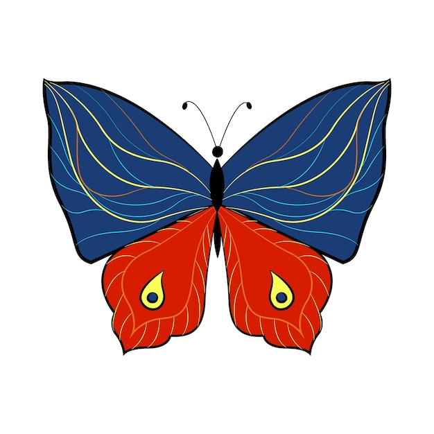 Butterfly exotic winged insect vector illustration Colored butterfly with large wings