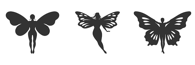 Vettore silhouette fata farfalla illustrazione vettoriale