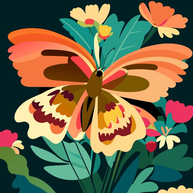 Vector butterfly in the flower vector illustration