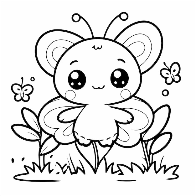 Butterfly Fluttering in the Garden Vector Coloring page for Kids