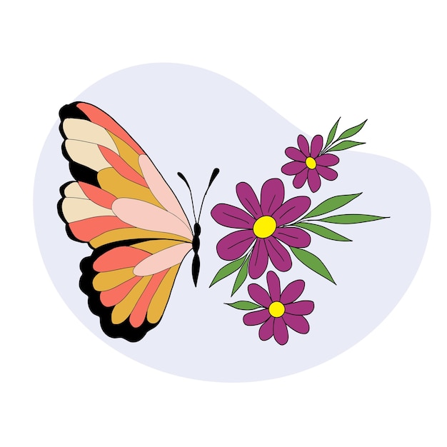 Butterfly flying with flower vector