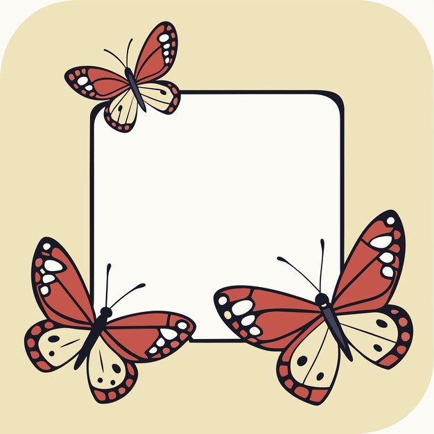 Vector butterfly frame hand drawn flat stylish cartoon sticker icon concept isolated illustration