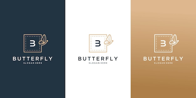 Logo della cornice della farfalla con il design della lettera b
