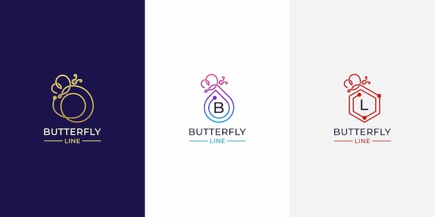 Butterfly frame logo with letter b l and line art style