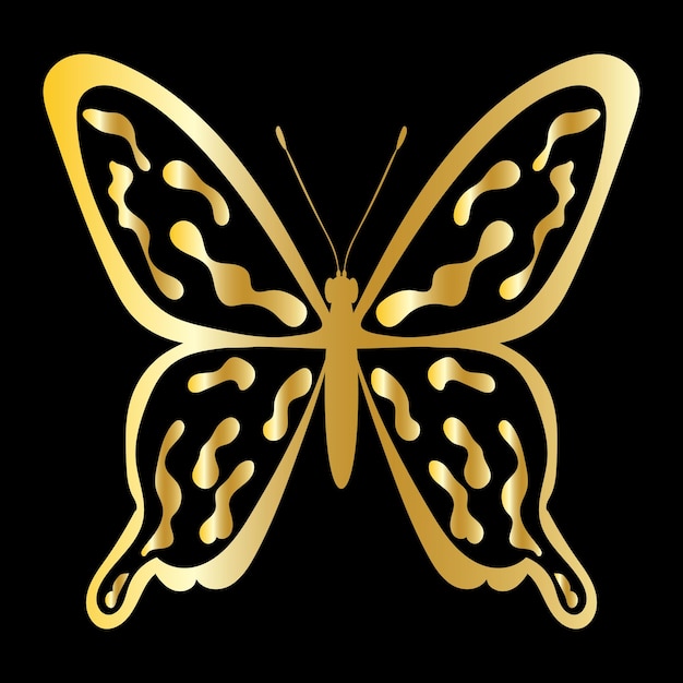 Butterfly golden silhouette black background isolated