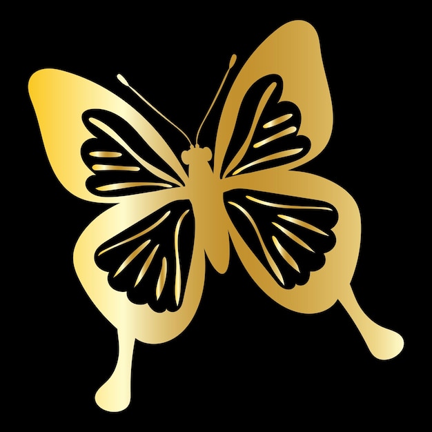 Vector butterfly golden silhouette on black background