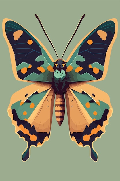 Butterfly on a green background vector illustration in retro style