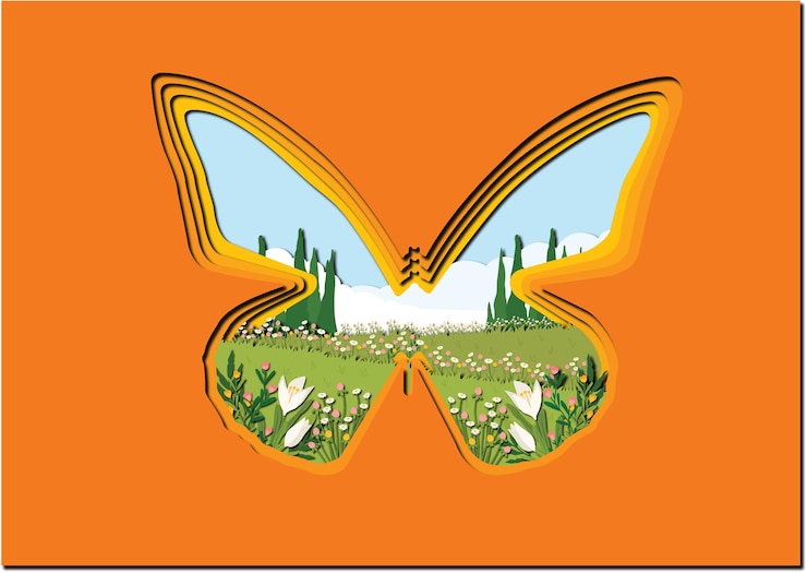 Vector butterfly habitat using the paper cut technique
