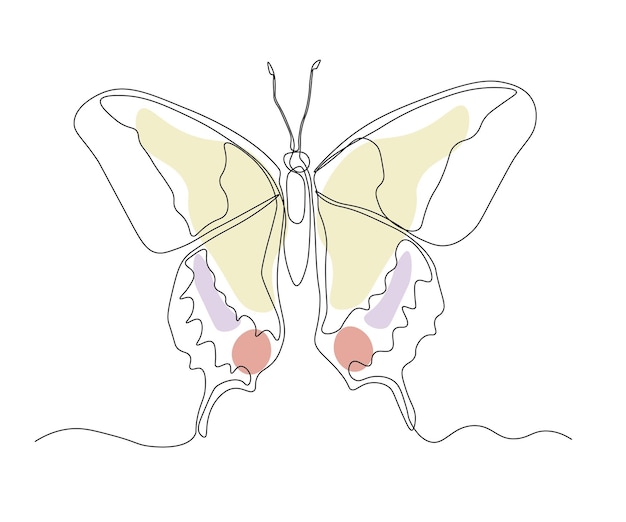 蝶の手描きモノライン 1 ライン アート ロゴ