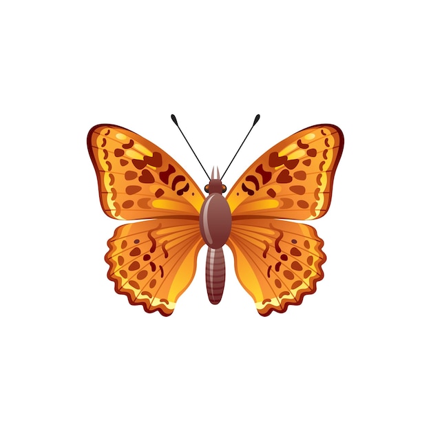나비 아이콘 3d 현실적인 나비 곤충 아름 다운 오렌지 갈색 날개를 가진 로고 디자인 포스터 tshirt 인쇄 배너 벡터 일러스트 레이 션 흰색 배경에 고립에 대 한 동물 기호
