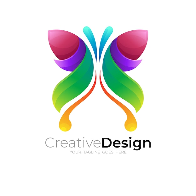 Icona della farfalla, logo della farfalla e design colorato