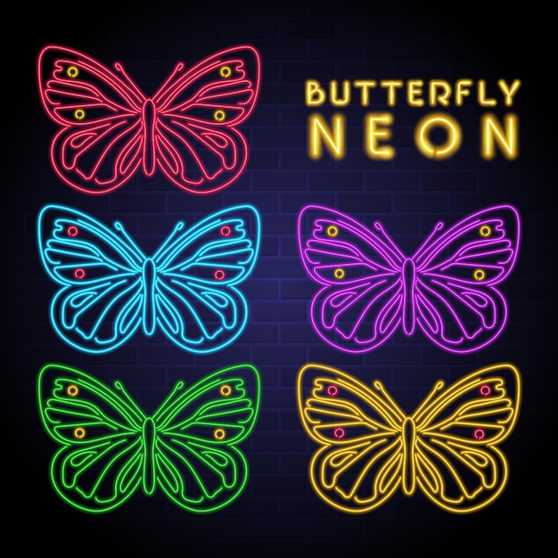 Vector butterfly icon with neon light glowing element