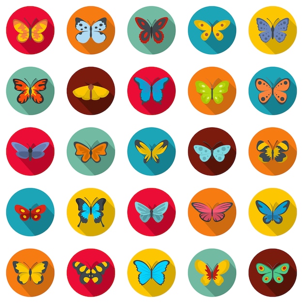 Butterfly icons set, flat style