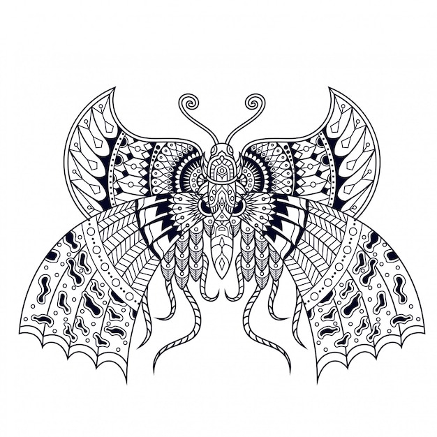 Butterfly illustration, mandala zentangle and tshirt design