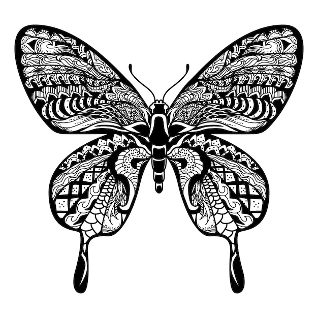 иллюстрация бабочки, мандала zentangle