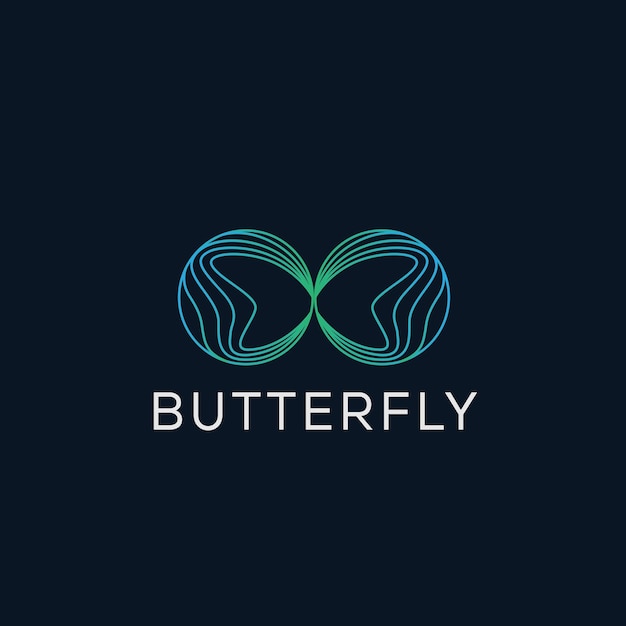 Disegno del logo della tecnologia dell'illustrazione di arte della linea infinita della farfalla