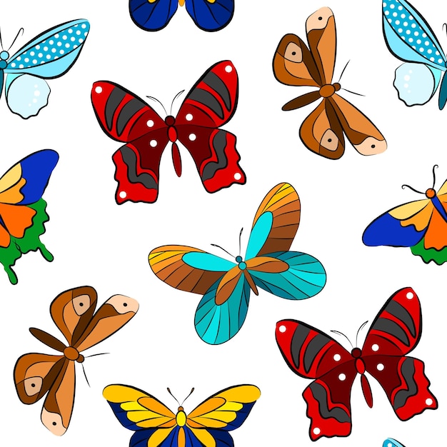 Butterfly insect isolated vector illustration cartoon colorful\
seamless pattern template graphic outline sticker drawing doodle\
fly animal icon set