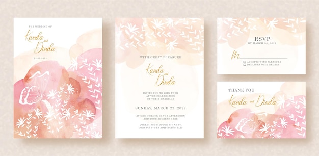 Butterfly and leaves silhouette   with splash watercolor on wedding invitation  