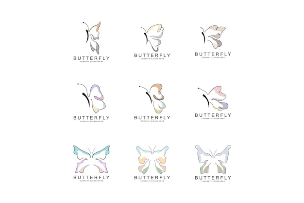 蝶のロゴデザイン美しい空飛ぶ動物会社ブランドアイコンイラストスクリーン印刷サロン